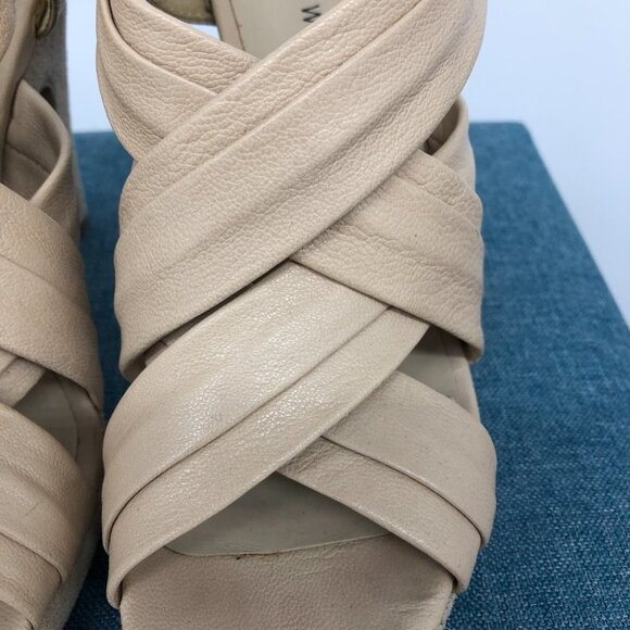 Nine West Nude Leather Suede Victoria Cut Out Platform 5" Slingback size 5.5 - Picture 7 of 14
